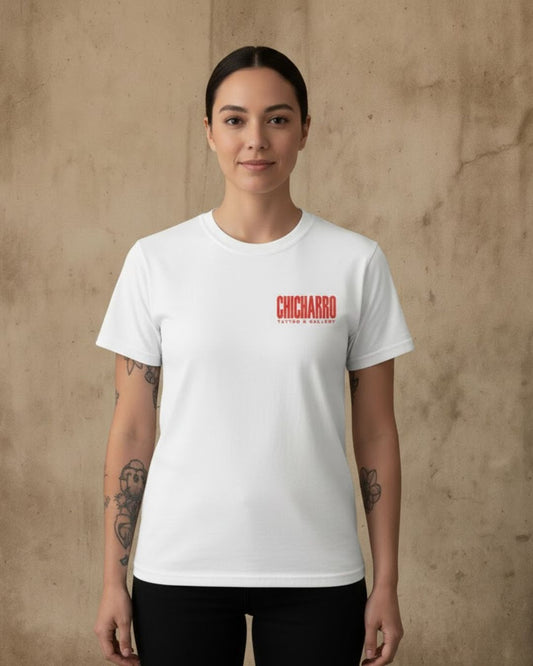 Camiseta Chicharro Parental Advisory Blanco Náutico y Magma