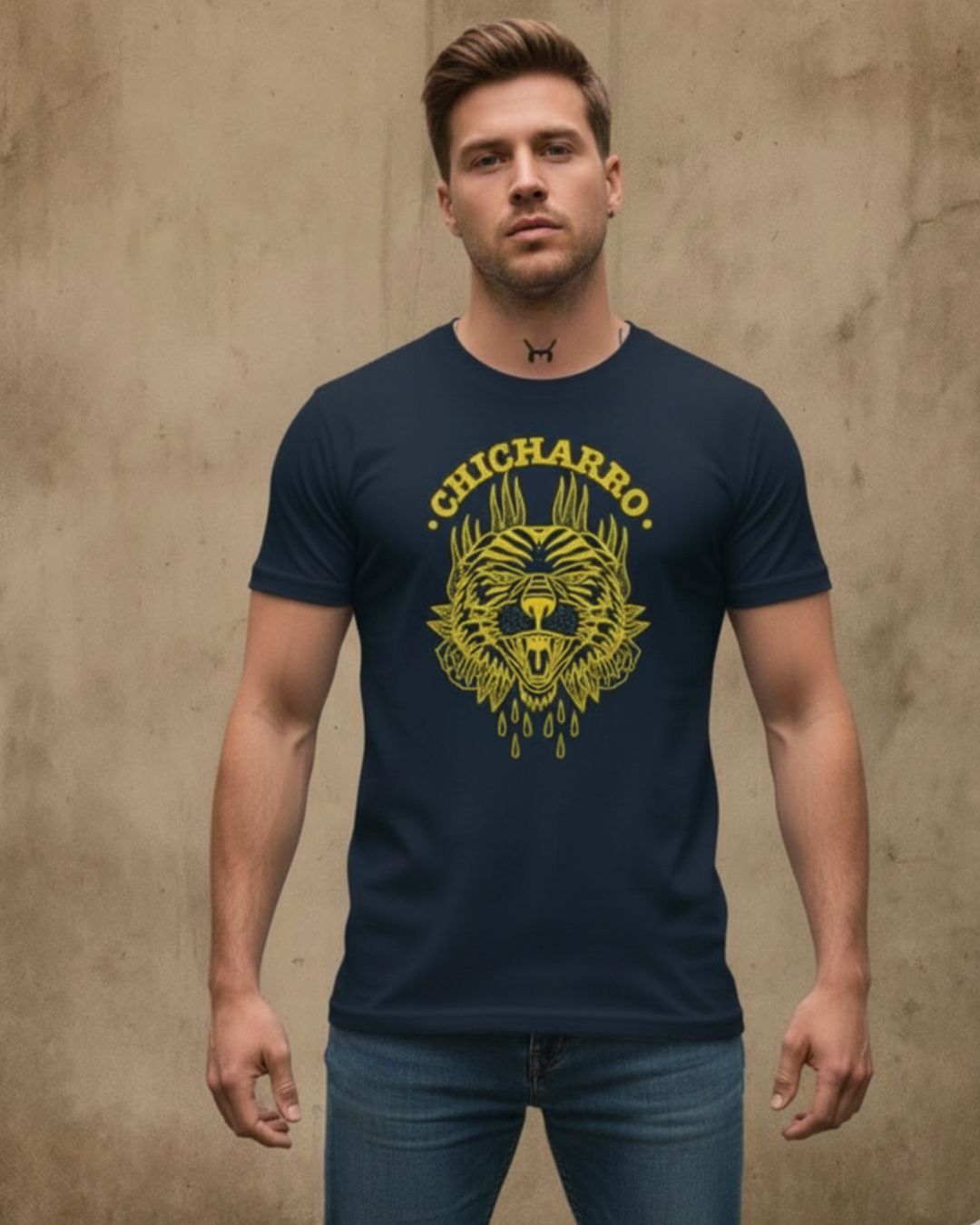 Camiseta Chicharro Tigre y Rosas Tabaiba Blue y Amarillo CHICHARRO CLOTHING CHICHARRO CLOTHING