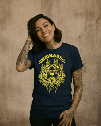 Camiseta Chicharro Tigre y Rosas Tabaiba Blue y Amarillo CHICHARRO CLOTHING CHICHARRO CLOTHING