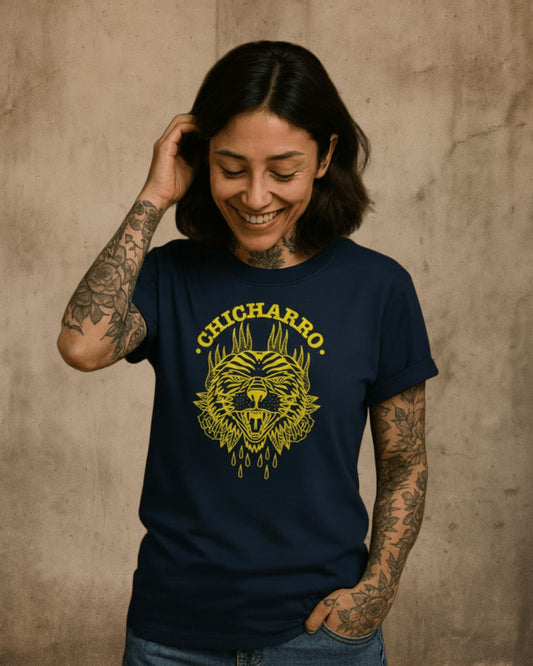 Camiseta Chicharro Tigre y Rosas Tabaiba Blue y Amarillo